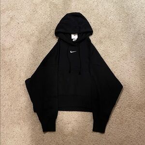 NIKE OVERSIZED WOMENS MEDIUM BLACK SWEATER WHITE SWOOSH HOODIE